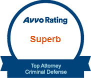 Avvo rating Superb Top Attorney Criminal Defense blue and white logo