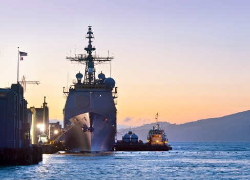 U.S. Navy Cruiser at Port in San Francisco