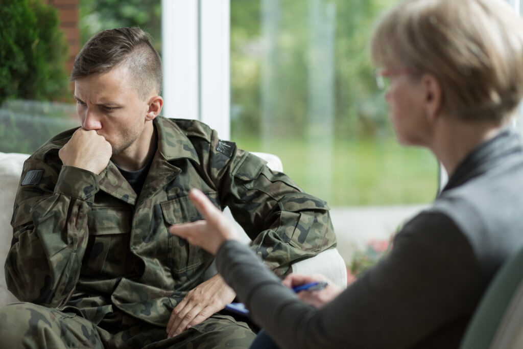 War veteran talking about problems during therapy